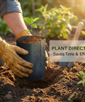 Planting a seedling in a 200 Pack Breathable Plant Grow Bags 5.5 By 6.3 Inch Biodegradable Nonwoven Seedling Pots in garden soil.