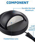 Component of 12 Pack Low Voltage LED Deck Lights With FastLock2 Connectors, durable die-cast aluminum, frosted glass, 3000K warm white