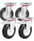 4 Piece Caster Wheels Set For Furniture And Work Benches With 360 Swivel And Foot Brake Locks, silver with black rubber tires.