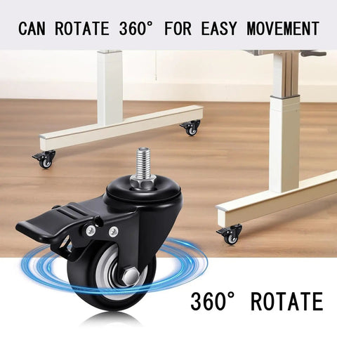 Heavy Duty Swivel Casters With Locking Brakes Roll Like Butter For Shopping Carts And Workbenches Includes Four All Steel Stem Wheels, 360° rotation close-up.