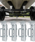 Rock Solid Heavy Duty Boat Trailer Bunk Brackets 4 Pack With Galvanized Steel Swivel Top Mount and Anti Slip Design For 1.5X3 2X3 3X3 Inch Crossmembers secured under a boat.