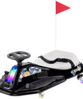 Electric Drifting Go Kart For Kids 3 Plus, 24V Powered Ride On Drift Racer With 360 Degree Spin, black with glowing wheels.