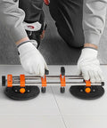 Front view: VEVOR Seamless Seam Setter 2-pack with orange clamps and chrome rails; vacuum suction cups for tile seams