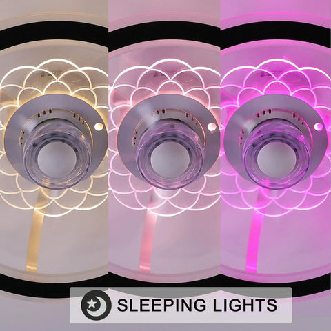 18 Inch Ceiling Fan With Light Kit Dope LED Lighting, 3 lighting modes in warm, white, pink, flower-shaped LED, remote control