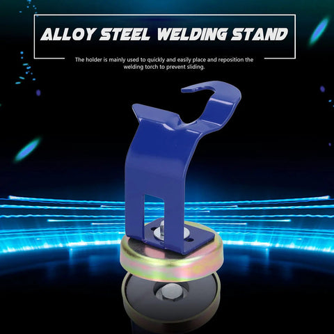 Heavy Duty Magnetic Welding Torch Holder With Secure Buckle Alloy Steel Base Prevents Slipping And Keeps Your Work Station Organized For Smooth Diy Projects, blue holder with strong base.