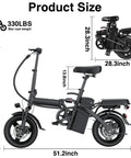 Dimensions of the Foldable Electric Bike For Adults And Teens, City Commuter Ebike With 560W Motor, 24 MPH Top Speed, 48V 10Ah Battery