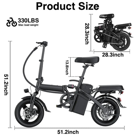 Dimensions of the Foldable Electric Bike For Adults And Teens, City Commuter Ebike With 560W Motor, 24 MPH Top Speed, 48V 10Ah Battery