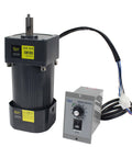 Powerhouse 120W Adjustable Gear Reducer Motor 110V Single Phase CW CCW Geared Motor With Speed Controller next to wiring