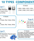 Epic 1818 Piece Dope DIY Electronics Component Kit With Resistors Capacitors LEDs Diodes Transistors featuring 10 types of components