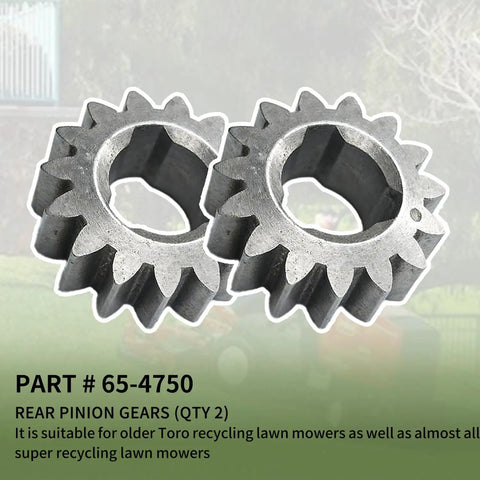 Two Pack Heavy Duty Pinion Gear Replacement Compatible With Toro Super Recycler Push Lawn Mower Models 10552 10590 10591 Genuine Replacement Parts 654750 And 614438, showing durable metal gears.