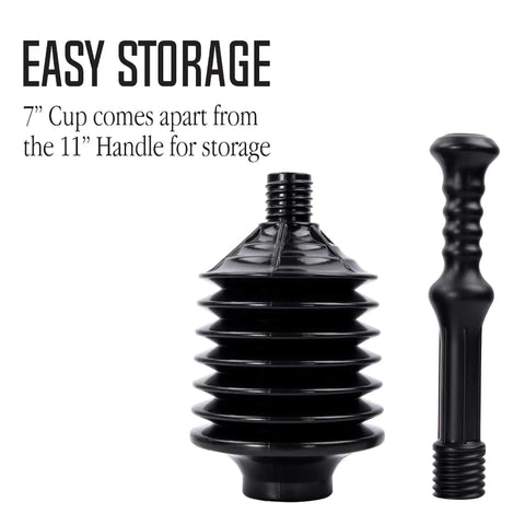 Pro Grade Bellows Accordion Toilet Plunger With High Pressure Thrust disassembled for easy storage