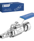 Heavy duty hot water ball valve with stainless steel body, 3/8" quick connect, suitable for pressure washers, 5000 PSI, Raincovo.
