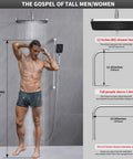 Man enjoying Dope Spa Like Rain Shower Kit With Handheld 12 Inch Square Rain Head With 14 Inch Extension Arm waterfall style in bathroom.