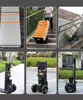 Power Up Your Moves With This Epic Electric Stair Climber Cart That Crushes Heavy Loads Like A Boss navigating stairs with bags.