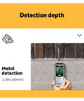 Heavy Duty Digital Wall Stud Finder With Lcd Display, 5 In 1 Scanner detecting metal at 2.36in depth on a wall.