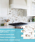 Kitchen with 10 Sheet Subway Tile Peel And Stick Backsplash Kit in Star White Marble and Light Grey Dolomite