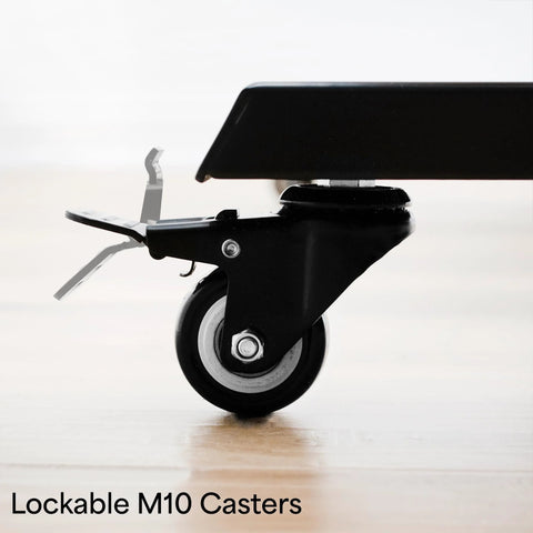 Black 2-inch M10 threaded lockable caster wheel with brake lever (side view)