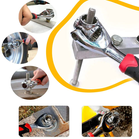 Universal Wrench 52 In 1 Socket Wrench Set with double-ended and 360-degree rotating head in action, ideal for DIY repairs.