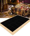 Dope Black Wooden Jewelry Tray With 24 Soft Padded Slots For Rings Bracelets Bangles And Chains Scratch Resistant Storage Holder Box with soft black interior