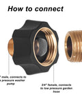Garden Hose To Pressure Washer Adapter Three Quarter Inch Female To Three Eighth Inch Male Inlet Fitting Quick Connect with labels