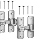 Two Pack Ninety To One Hundred Eighty Degree Barn Door Lock Flip Latch Hardware No Drill Punch Free Design Heavy Duty Security Sliding Gate Locks shown front view