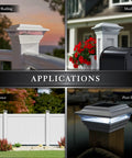 Applications for Imperial Solar Post Cap For 4x4 Posts White With High Output LED Lights on deck, mailbox, fence, dock post
