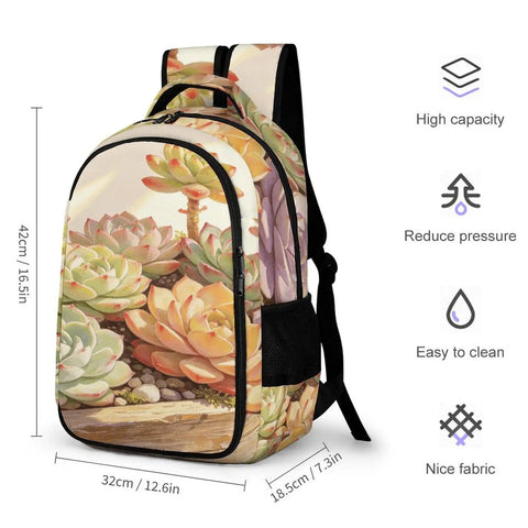 Succulents Wooden Planter Print Backpack unisex large capacity durable polyester for everyday use and travel