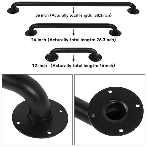 2 Pack 12 Inch Black Industrial Pipe Handrails For Indoor Outdoor Stairs And Decks, Heavy Duty Iron Banister Rail assortment