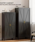 Beast Of A Farmhouse Style Metal Pantry Cabinet With Barn Doors, 61 Inch Tall, 27.5 Inch Wide, Adjustable Shelves, Black 1 Pack shown on left