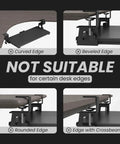 No Drama Clamp Down Keyboard Tray Slides Under Desk With Ample Mouse Space crafted for desk compatibility overview showing unsuitable edges.