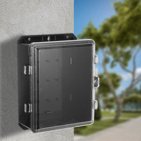 Outdoor Waterproof Electrical Junction Box Enclosure With Cover Plastic Weatherproof Housing For Residential No Fuss Commercial And Industrial Use Spacious Interior And Easy Install Rugged Durable Box For Safe Quick Wiring wall-mounted black plastic outdoor electrical junction box with clear cover