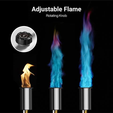 Propane Kitchen Torch With One Touch Max Fire Safety Lock And Triple Guard Charcoal showing adjustable flame levels with knob