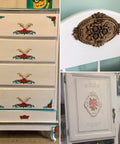 Hella Classy Five Piece Carved Wood Floral Appliques For Furniture Makeover on painted dresser and cabinet details.