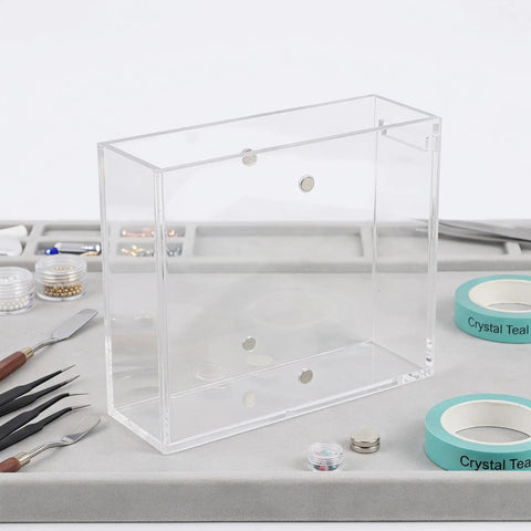 Dual Sided Clear Acrylic Label Roll Dispenser Featuring A Smooth Pull Through Tray Straight Up The Sleek Desktop Organizer for Shipping Tags