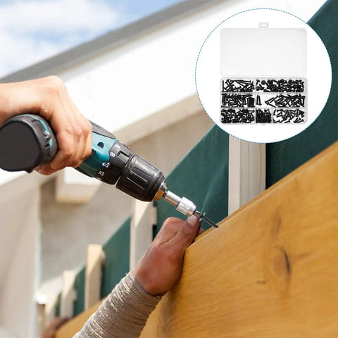 210 PC Carbon Steel Black Self Tapping Screws Kit M3.0 To M4.8 in use for DIY wooden project with power drill