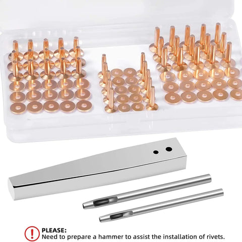 Copper Rivets And Burrs Leather Working Kit With 80 Pieces 4mm Copper Shank Includes 2 In 1 Setter For Size Nine And Size Twelve