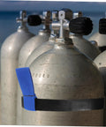 Scuba Tank Holder Belt for Diving Gear, No Fuss Attachment Strap System for Oxygen and Decompression Tanks on metal cylinders