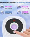 Ultrasonic Denture Cleaner Pod 45kHz With Digital Timer 200ml 4 Modes For Dentures Aligners Night Guards Mouth Guards Toothbrushes And Jewelry Pro Grade Deep Clean For All Dental Appliances, front view with finger pressing button
