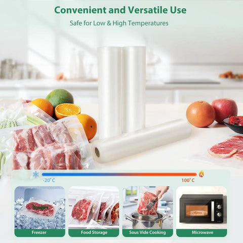 Heavy Duty Vacuum Sealer Bags Rolls Set for Food Storage Commercial Grade 6 Pack with sous vide and microwave compatibility