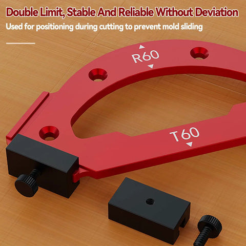 Premium Aluminum Router Corner Radius Template Set With Smack On Guidance For Smooth Outside Rounds and Razor Sharp Oblique Cuts. R60 detail.