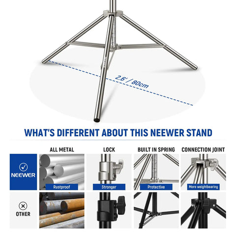 7.2Ft Stainless Steel Light Stand With Spring Cushioned Heavy Duty Build For Strobes, LED Video Lights, Ring Lights, Monolights