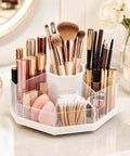 Spin It Desk Organizer With 360 Degree Rotation Nine Removable Compartments Detachable Pencil Holder with makeup brushes