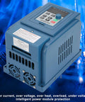 Dope 1.5kW 3 Phase VFD Drive Inverter Controller For Industrial Motors, Ultra Accurate Speed Control, Wide RPM Range, Smart Protection, Stable Anti Trip Performance, Built Tough For Harsh Power, Dust And Humidity, blue housing