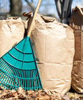 Four 30 Gallon Brown Paper Yard Waste Bags, Heavy Duty 2 Ply Self Standing, Tear Resistant, Biodegradable and Compostable with a rake