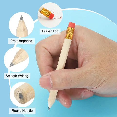 Half Golf Pencils Bulk 48 Pack Pre Sharpened Short Round Wooden Pencils With White Erasers For Classroom Office Writing Supplies