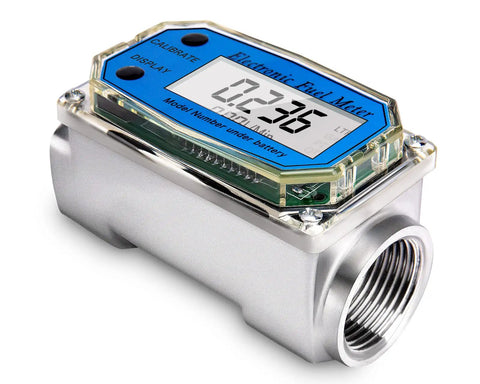 One Inch Turbine Flow Meter For Water Diesel Kerosene Gasoline With LCD Digital Readout, FNPT Inlet Outlet, 2.5-26 GPM