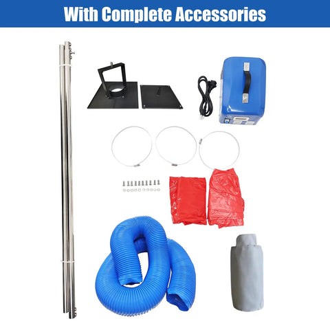 Heavy Duty Industrial Air Duct Dust Busting Cleaner For Commercial Central HVAC Systems With 4000 Cubic Meters Per Hour Suction 16.4 Ft Duct Length And 4.9 To 9.8 Ft Ceiling Height Built For Warehouses And Workshops accessory kit with hose, poles, and motor unit