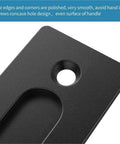 Close-up of Sliding Barn Door Handle Hardware Two Sided Design In Black Carbon Steel With Brushed Stainless Steel 304 Build