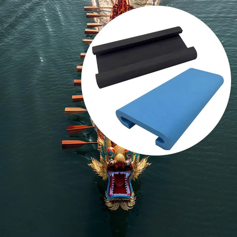 2 Piece Dragon Boat Seat Cushions With EVA Foam Padding Shock Absorbing For Kayak Paddling Fishing Boats And Rowing Machines Waterproof Non Slip Seat Pads For Comfort And Fatigue Reduction Sky Blue And Black shown with dragon boat view.