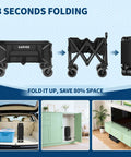 Foldable Utility Wagon Totes Heavy Haul Up To 460 Lbs With 280L Cargo Space fits easily in car and cabinet for storage